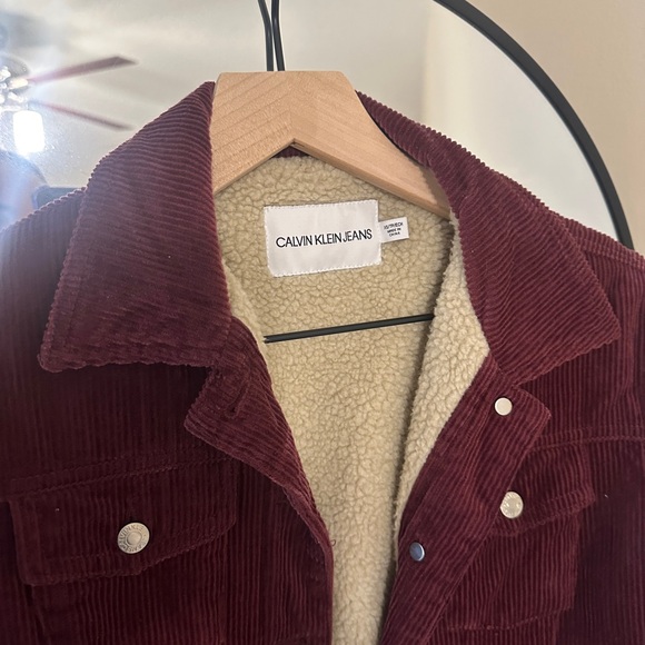 Calvin Klein Corduroy Trucker Jacket in Burgundy - Picture 5 of 9